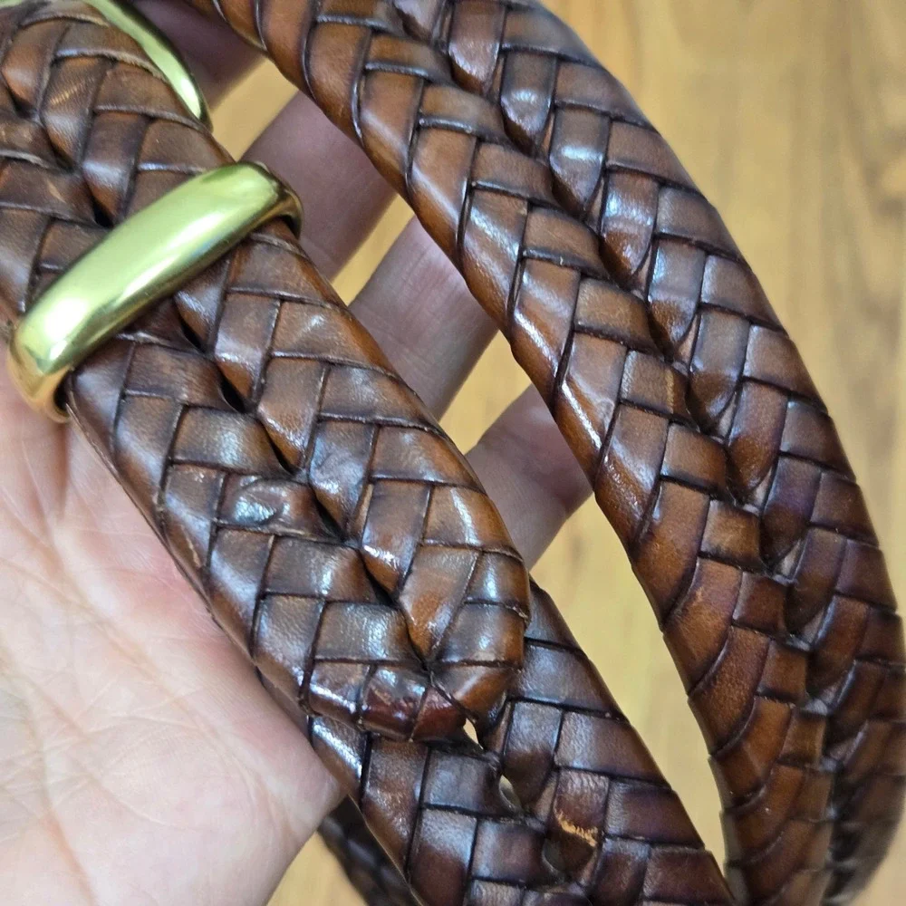Coach Braided Belt Mens 38 Dark Brown Woven Leather Solid Brass buckle 5922